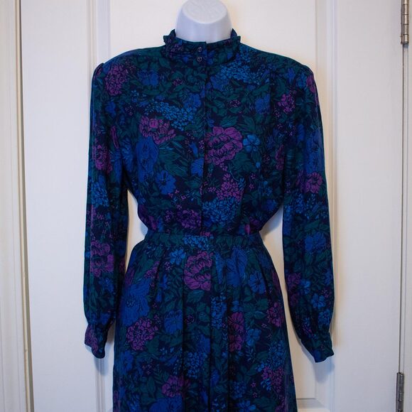 VTG Moody Cottagecore Floral 2Pc Set Romantic High Neck 14 Country Sophisticates - Picture 11 of 16